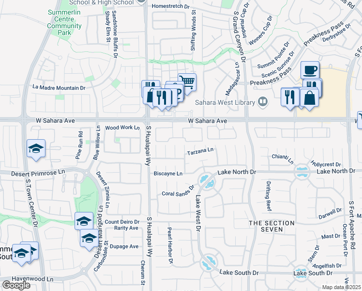 map of restaurants, bars, coffee shops, grocery stores, and more near 2705 Brienza Way in Las Vegas