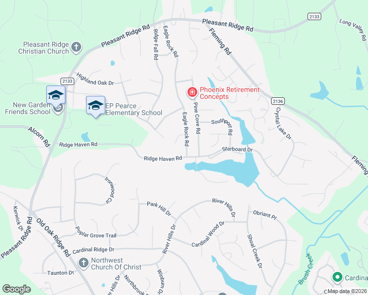 map of restaurants, bars, coffee shops, grocery stores, and more near 4405 Eagle Rock Road in Greensboro