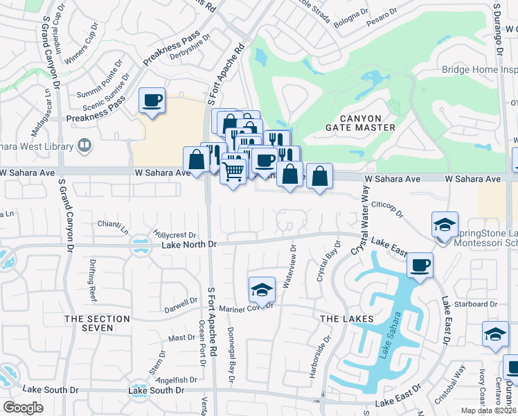 map of restaurants, bars, coffee shops, grocery stores, and more near 2705 Eagle Springs Court in Las Vegas