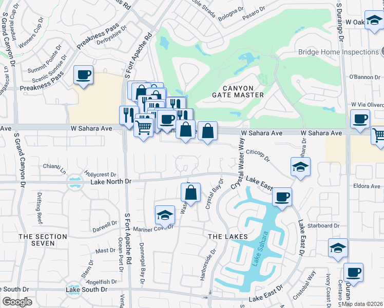 map of restaurants, bars, coffee shops, grocery stores, and more near 8920 Antioch Way in Las Vegas