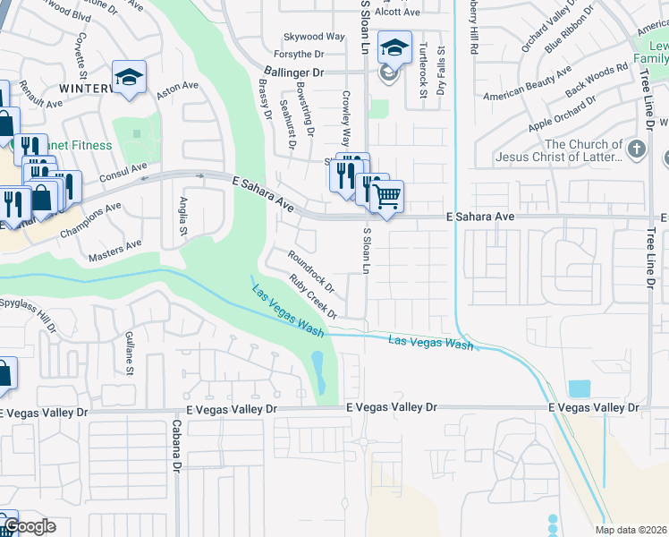 map of restaurants, bars, coffee shops, grocery stores, and more near 5730 Coleridge Way in Las Vegas