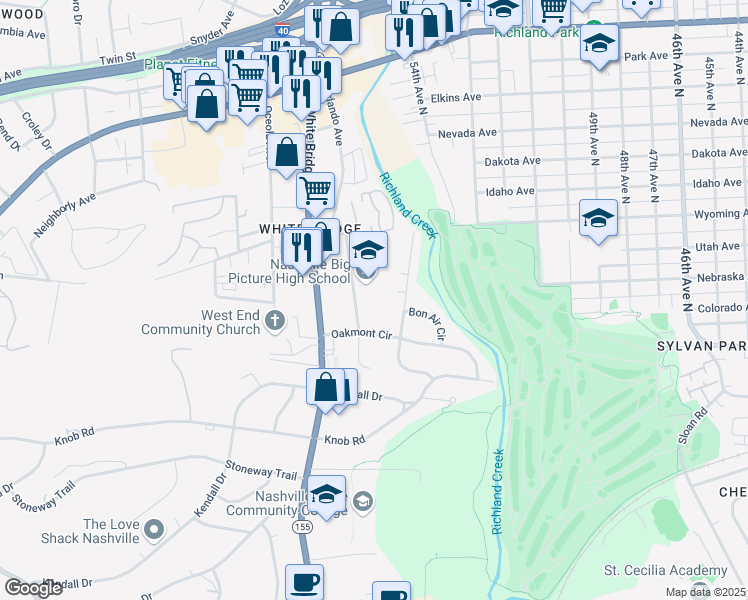 map of restaurants, bars, coffee shops, grocery stores, and more near 160 Rural Avenue in Nashville