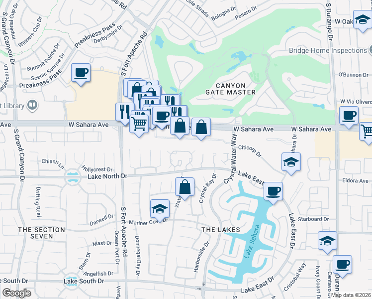 map of restaurants, bars, coffee shops, grocery stores, and more near 8920 Antioch Way in Las Vegas