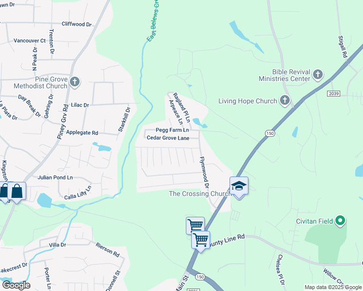 map of restaurants, bars, coffee shops, grocery stores, and more near 1108 Avondale Woods Lane in Kernersville