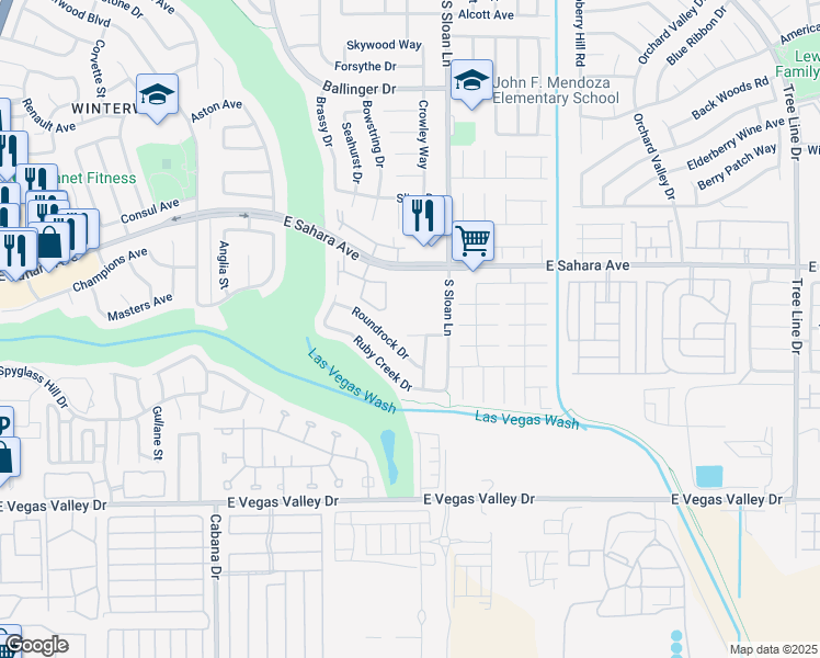 map of restaurants, bars, coffee shops, grocery stores, and more near 5742 Coleridge Way in Las Vegas