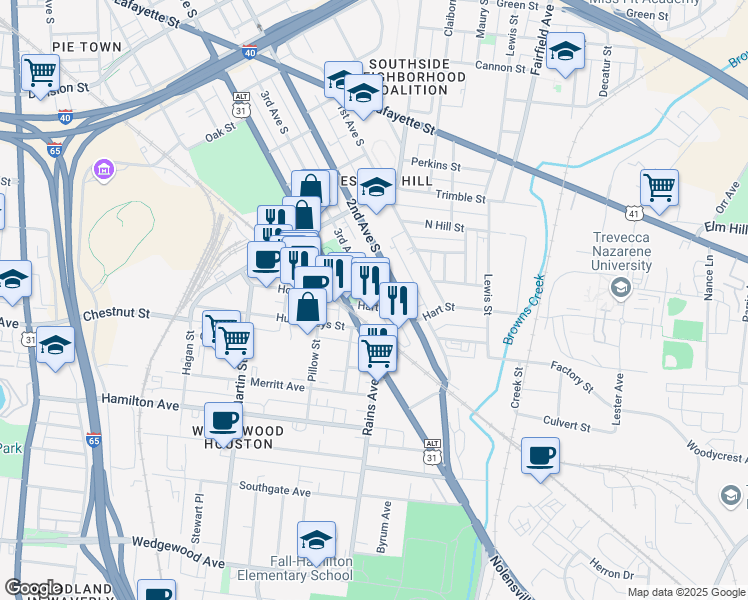 map of restaurants, bars, coffee shops, grocery stores, and more near 325 Hart Street in Nashville