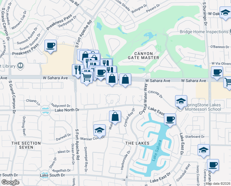 map of restaurants, bars, coffee shops, grocery stores, and more near 2704 Lodestone Drive in Las Vegas
