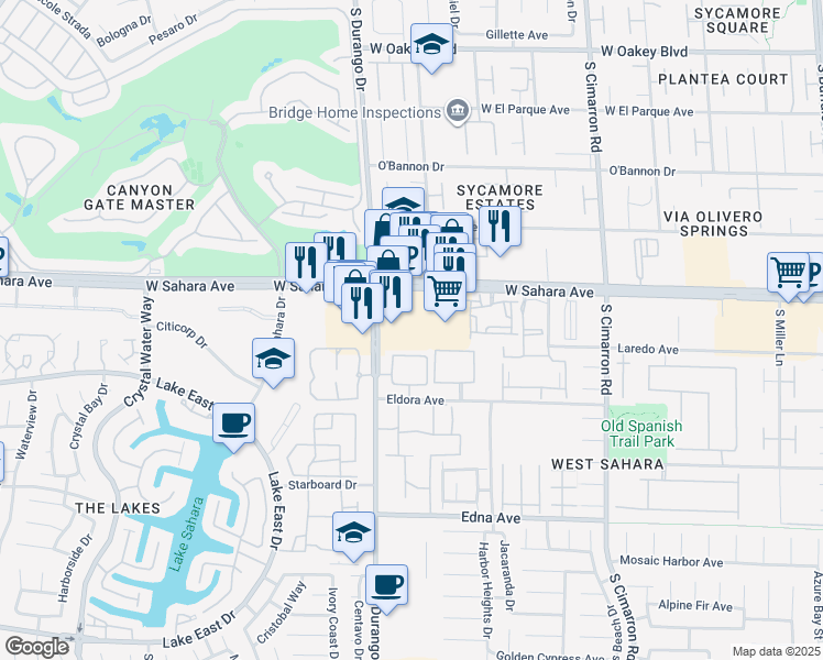map of restaurants, bars, coffee shops, grocery stores, and more near 8555 West Sahara Avenue in Las Vegas