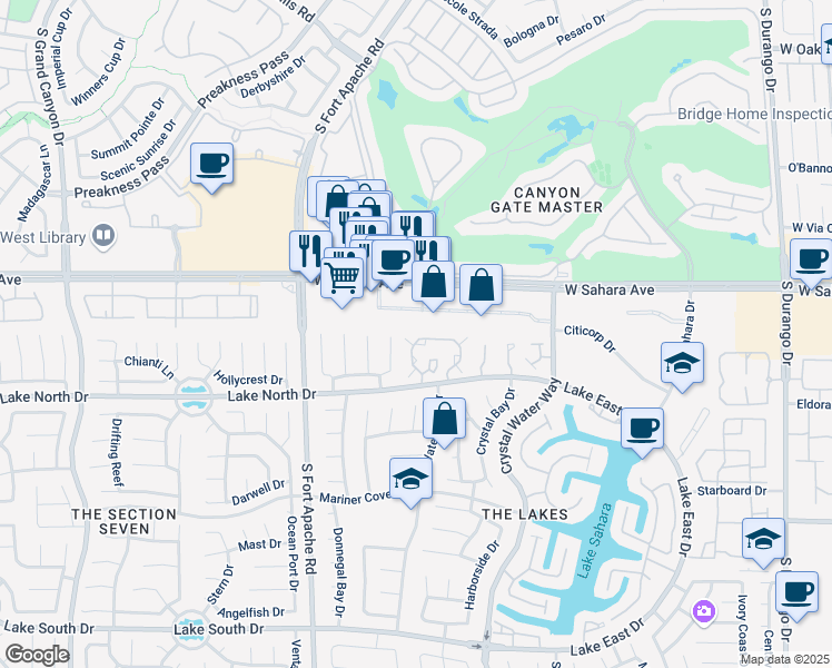 map of restaurants, bars, coffee shops, grocery stores, and more near 8956 Antioch Way in Las Vegas