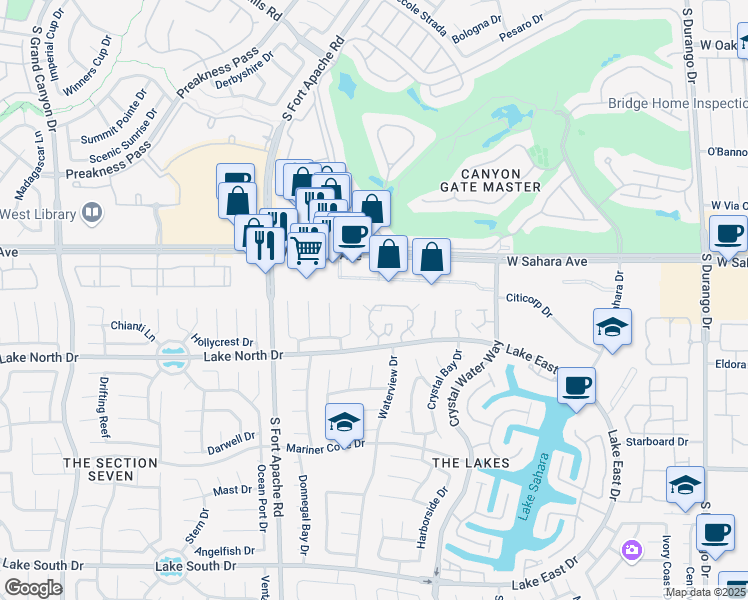map of restaurants, bars, coffee shops, grocery stores, and more near 8956 Antioch Way in Las Vegas