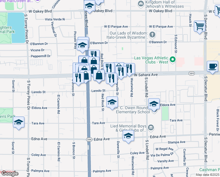 map of restaurants, bars, coffee shops, grocery stores, and more near 5825 West Sahara Avenue in Las Vegas