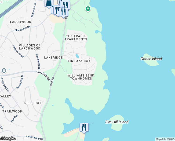 map of restaurants, bars, coffee shops, grocery stores, and more near 1803 Lincoya Bay Drive in Nashville