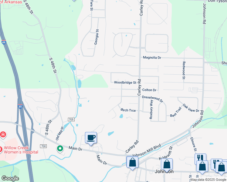 map of restaurants, bars, coffee shops, grocery stores, and more near 3271 Colton Drive in Springdale