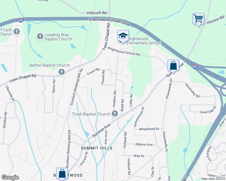 map of restaurants, bars, coffee shops, grocery stores, and more near 4737 Holders Road in Greensboro