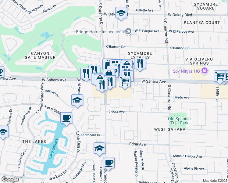 map of restaurants, bars, coffee shops, grocery stores, and more near 8555 West Sahara Avenue in Las Vegas