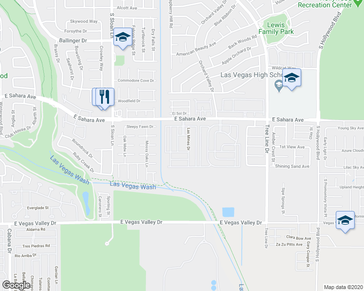 map of restaurants, bars, coffee shops, grocery stores, and more near 6046 Las Mines Drive in Las Vegas
