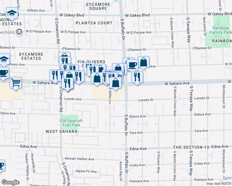 map of restaurants, bars, coffee shops, grocery stores, and more near 7885 West Sahara Avenue in Las Vegas