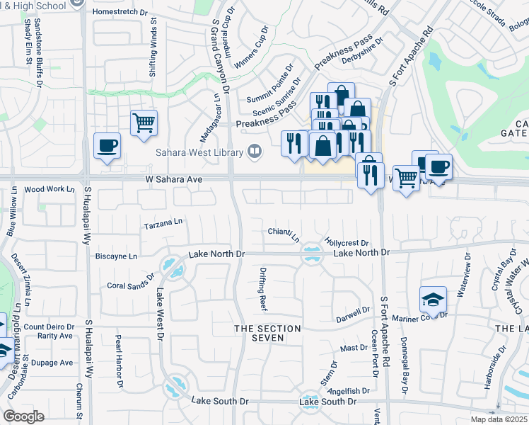 map of restaurants, bars, coffee shops, grocery stores, and more near 9604 Kinlock Court in Las Vegas