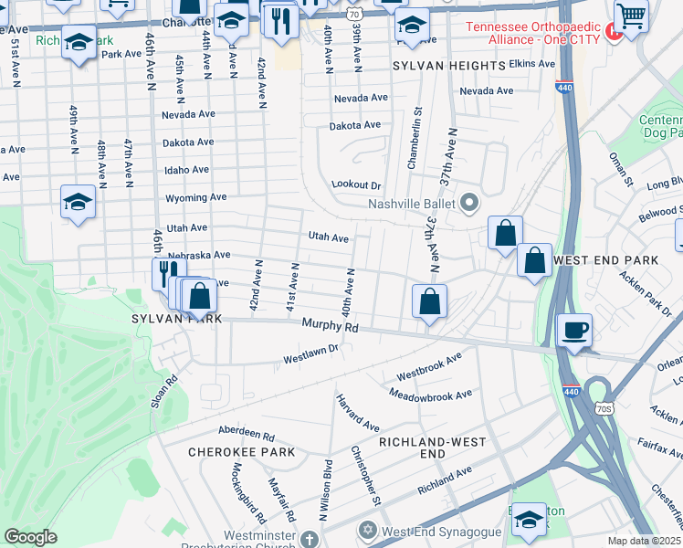 map of restaurants, bars, coffee shops, grocery stores, and more near 4007 Nebraska Avenue in Nashville