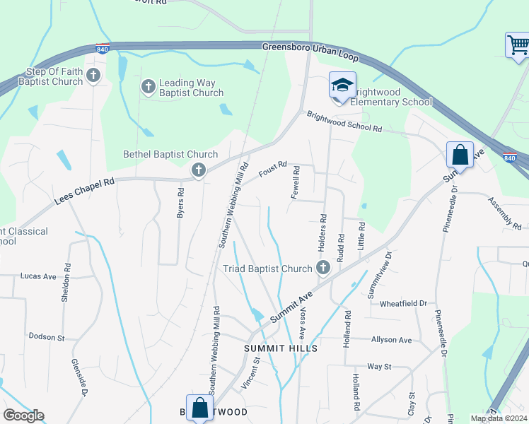 map of restaurants, bars, coffee shops, grocery stores, and more near 4620 Mallard Creek Drive in Greensboro