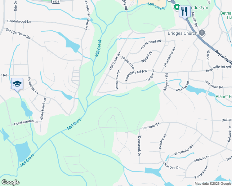 map of restaurants, bars, coffee shops, grocery stores, and more near 4330 Witherow Road in Winston-Salem