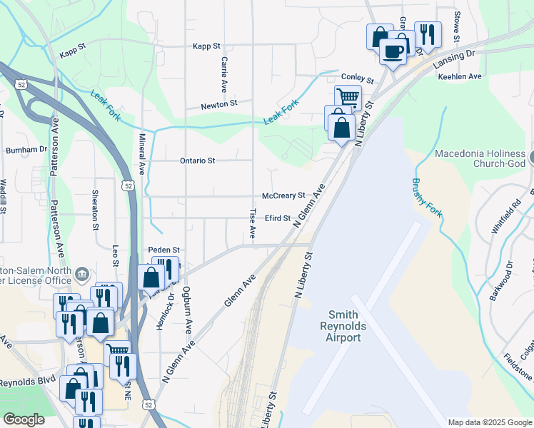 map of restaurants, bars, coffee shops, grocery stores, and more near 817 Efird Street in Winston-Salem