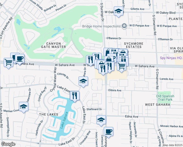 map of restaurants, bars, coffee shops, grocery stores, and more near 8669 West Sahara Avenue in Las Vegas