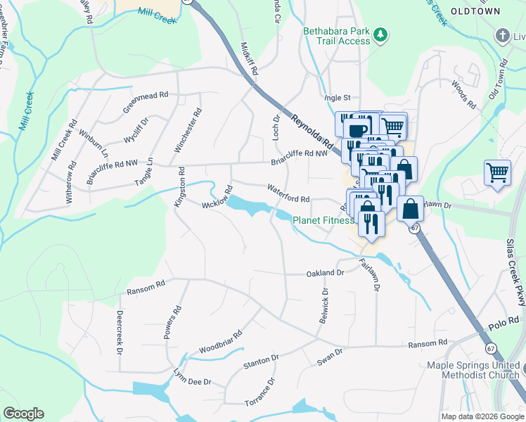 map of restaurants, bars, coffee shops, grocery stores, and more near in Winston-Salem