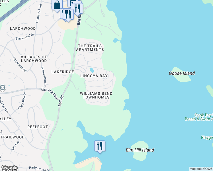 map of restaurants, bars, coffee shops, grocery stores, and more near 1602 Lincoya Bay Drive in Nashville