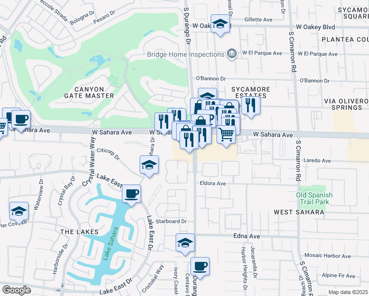 map of restaurants, bars, coffee shops, grocery stores, and more near 2551 South Durango Drive in Las Vegas