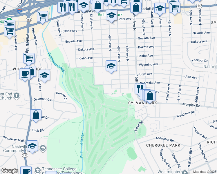 map of restaurants, bars, coffee shops, grocery stores, and more near 4900 Colorado Avenue in Nashville