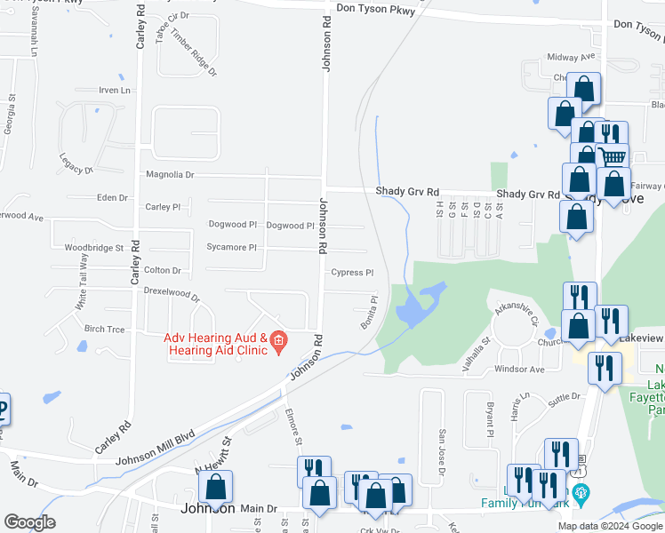 map of restaurants, bars, coffee shops, grocery stores, and more near 2005 Cypress Place in Springdale