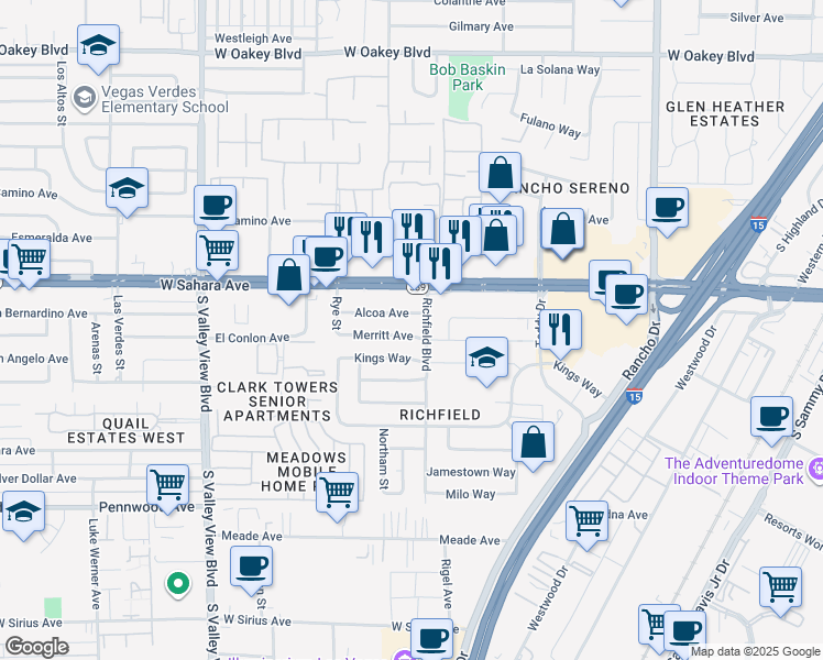 map of restaurants, bars, coffee shops, grocery stores, and more near 3008 Merritt Avenue in Las Vegas