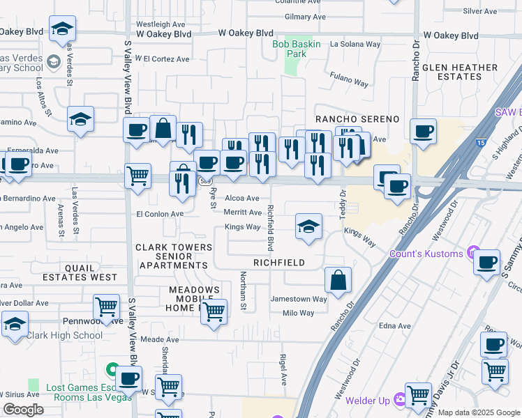 map of restaurants, bars, coffee shops, grocery stores, and more near 3008 Merritt Avenue in Las Vegas