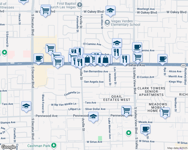 map of restaurants, bars, coffee shops, grocery stores, and more near 4212 El Conlon Avenue in Las Vegas
