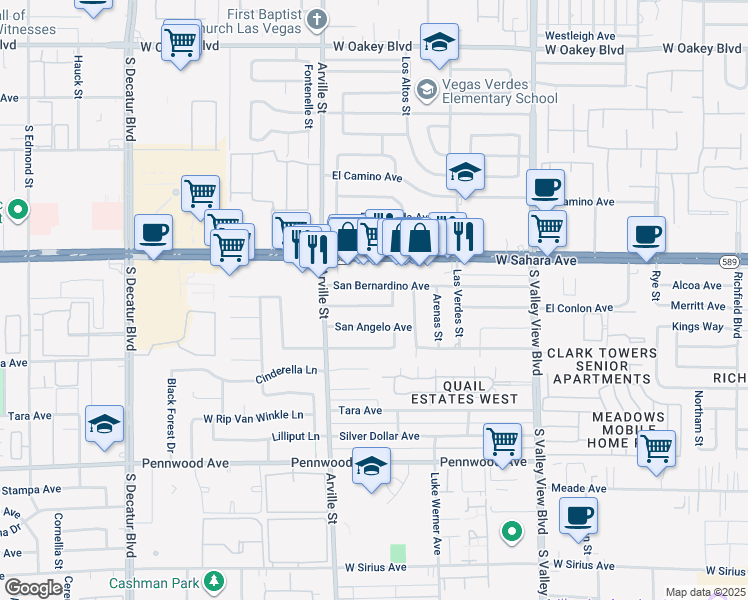 map of restaurants, bars, coffee shops, grocery stores, and more near 4212 El Conlon Avenue in Las Vegas