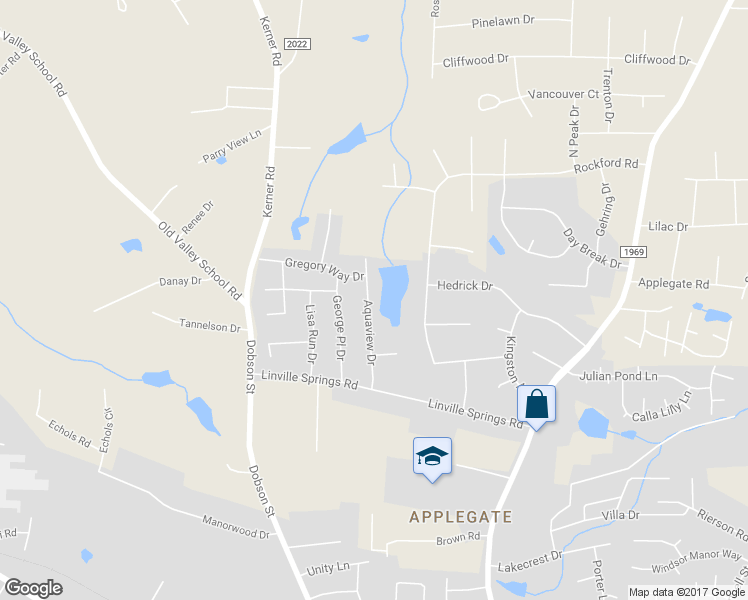 map of restaurants, bars, coffee shops, grocery stores, and more near 936 Aquaview Drive in Kernersville