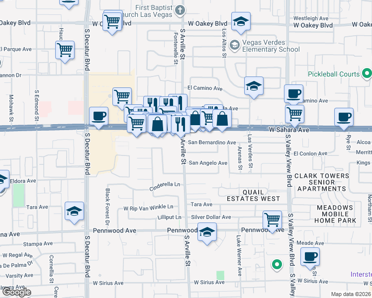 map of restaurants, bars, coffee shops, grocery stores, and more near 4324 El Conlon Avenue in Las Vegas