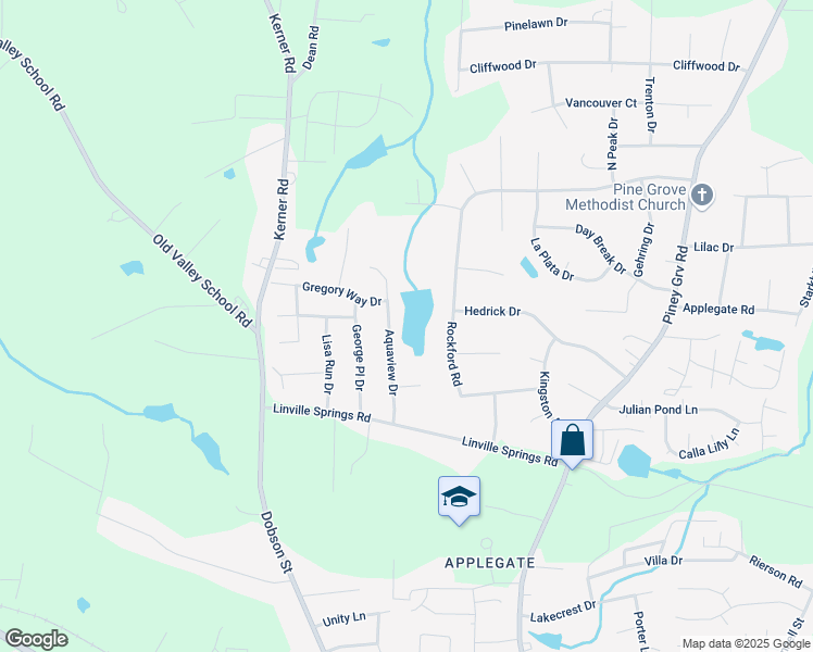 map of restaurants, bars, coffee shops, grocery stores, and more near 936 Aquaview Drive in Kernersville