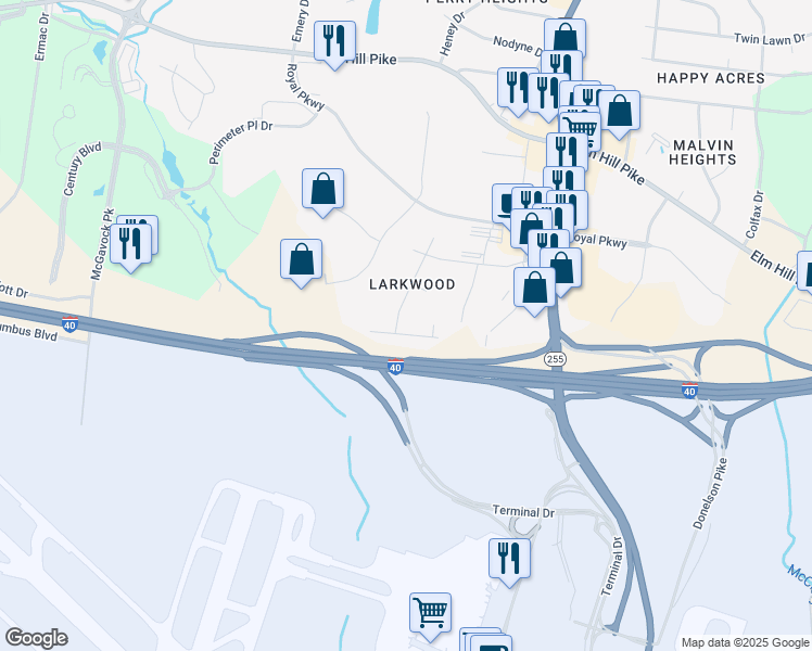 map of restaurants, bars, coffee shops, grocery stores, and more near 629 Claridge Drive in Nashville