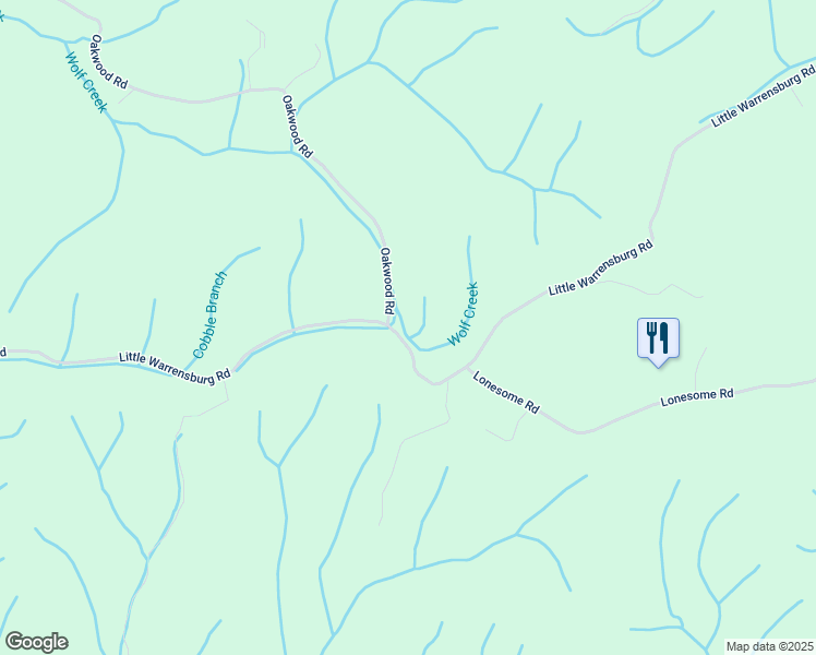map of restaurants, bars, coffee shops, grocery stores, and more near 2150-2398 Little Warrensburg Rd in Greene