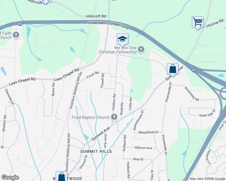 map of restaurants, bars, coffee shops, grocery stores, and more near 4733 Holders Road in Greensboro