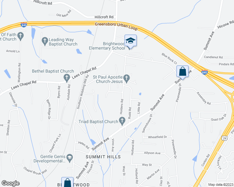map of restaurants, bars, coffee shops, grocery stores, and more near 1712 Fern Hill Drive in Greensboro