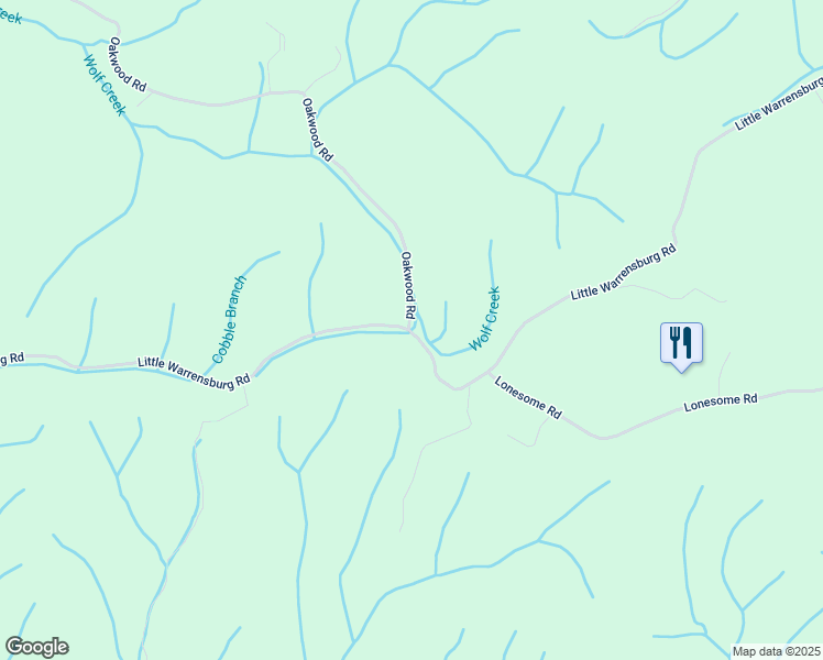 map of restaurants, bars, coffee shops, grocery stores, and more near 2398 Little Warrensburg Rd in Greene