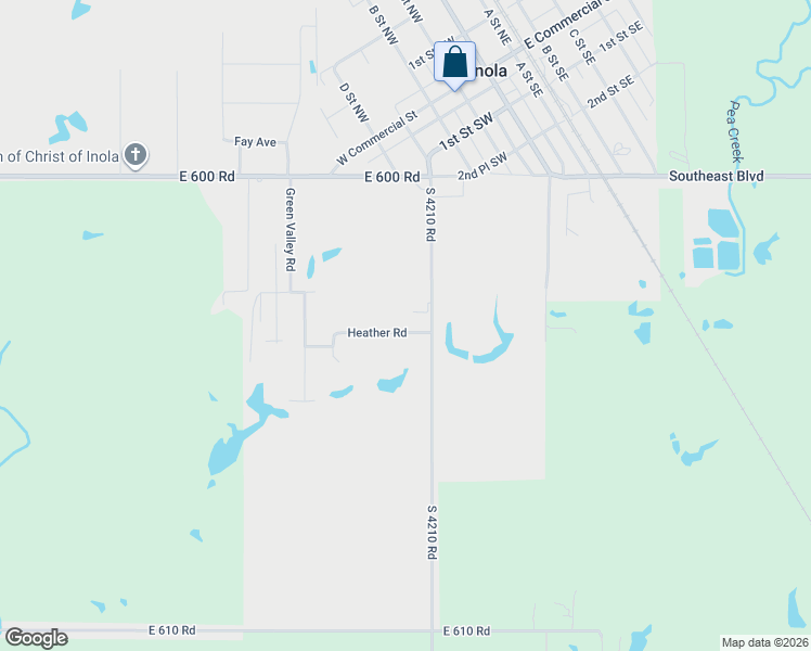 map of restaurants, bars, coffee shops, grocery stores, and more near 410 Heather Road in Inola