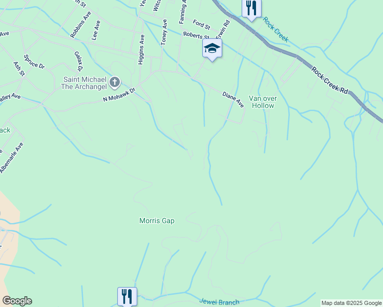 map of restaurants, bars, coffee shops, grocery stores, and more near 128 Dillard Avenue in Erwin