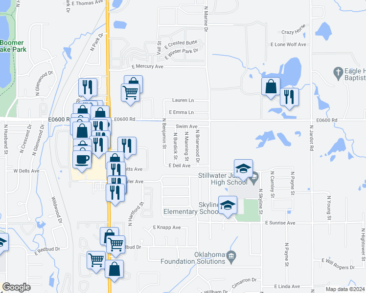 map of restaurants, bars, coffee shops, grocery stores, and more near 2116 North Manning Street in Stillwater