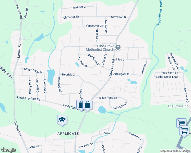 map of restaurants, bars, coffee shops, grocery stores, and more near 820 Gehring Drive in Kernersville