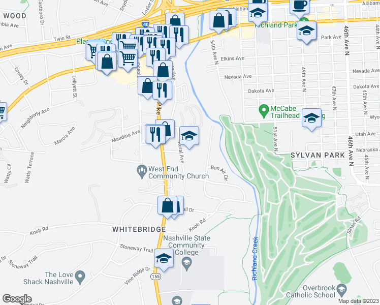 map of restaurants, bars, coffee shops, grocery stores, and more near 160 Rural Avenue in Nashville