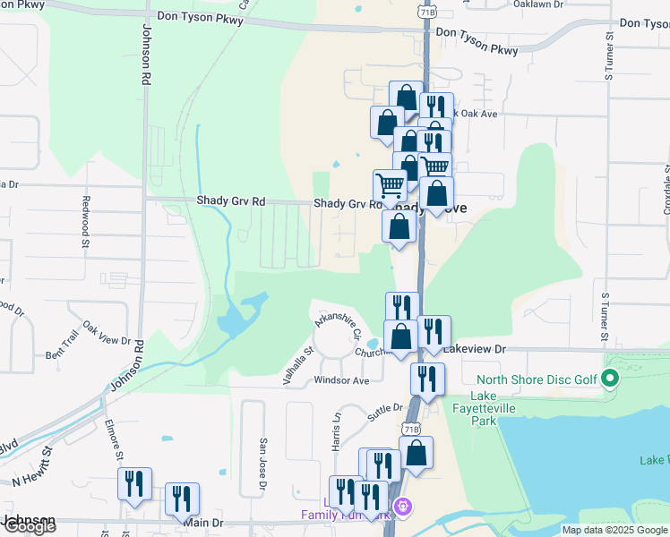 map of restaurants, bars, coffee shops, grocery stores, and more near 1698 Courtney Cove in Springdale